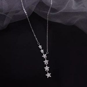 NEW 925 SILVER PLATED DIAMOND MULTI STAR NECKLACE